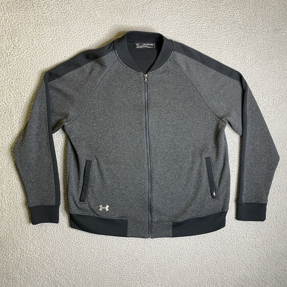 Armour Jacket Mens 2XL Black Gray Full Zip Coldgear Pockets Logo Active Gym